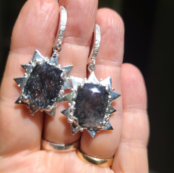 Rutilated quartz sterling SUNburst earrings - Picture 6 of 8